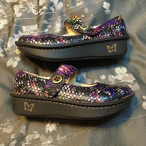 Alegria Purple Multi Snake Mary-Jane Style Shoes